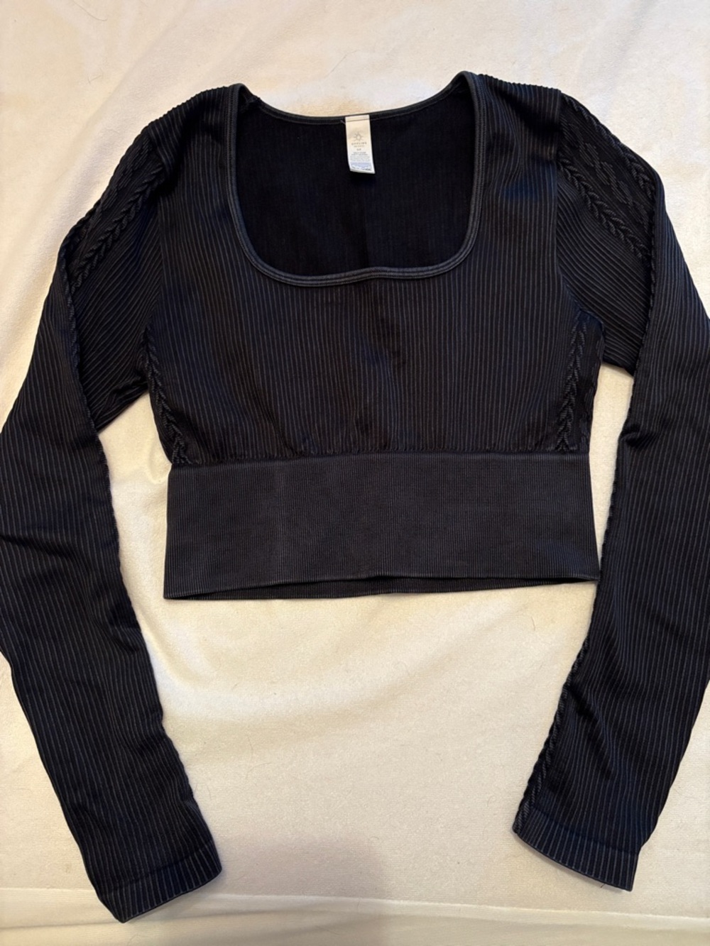 aerie Black Ribbed Long-Sleeve Square Neck Crop Top